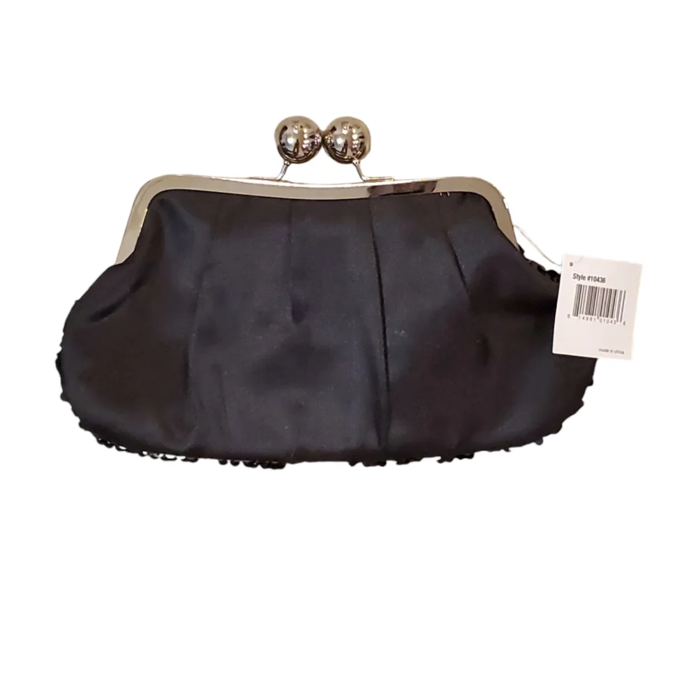 Women's Silver Sequins Kiss Lock‎ Evening Cocktails Clutch Shoulder Bag